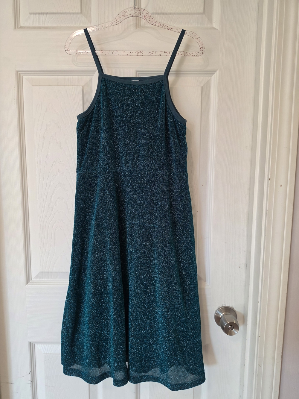 Girls SHEIN Teal Sparkle Midi Dress with Spaghetti Straps Size 11/12